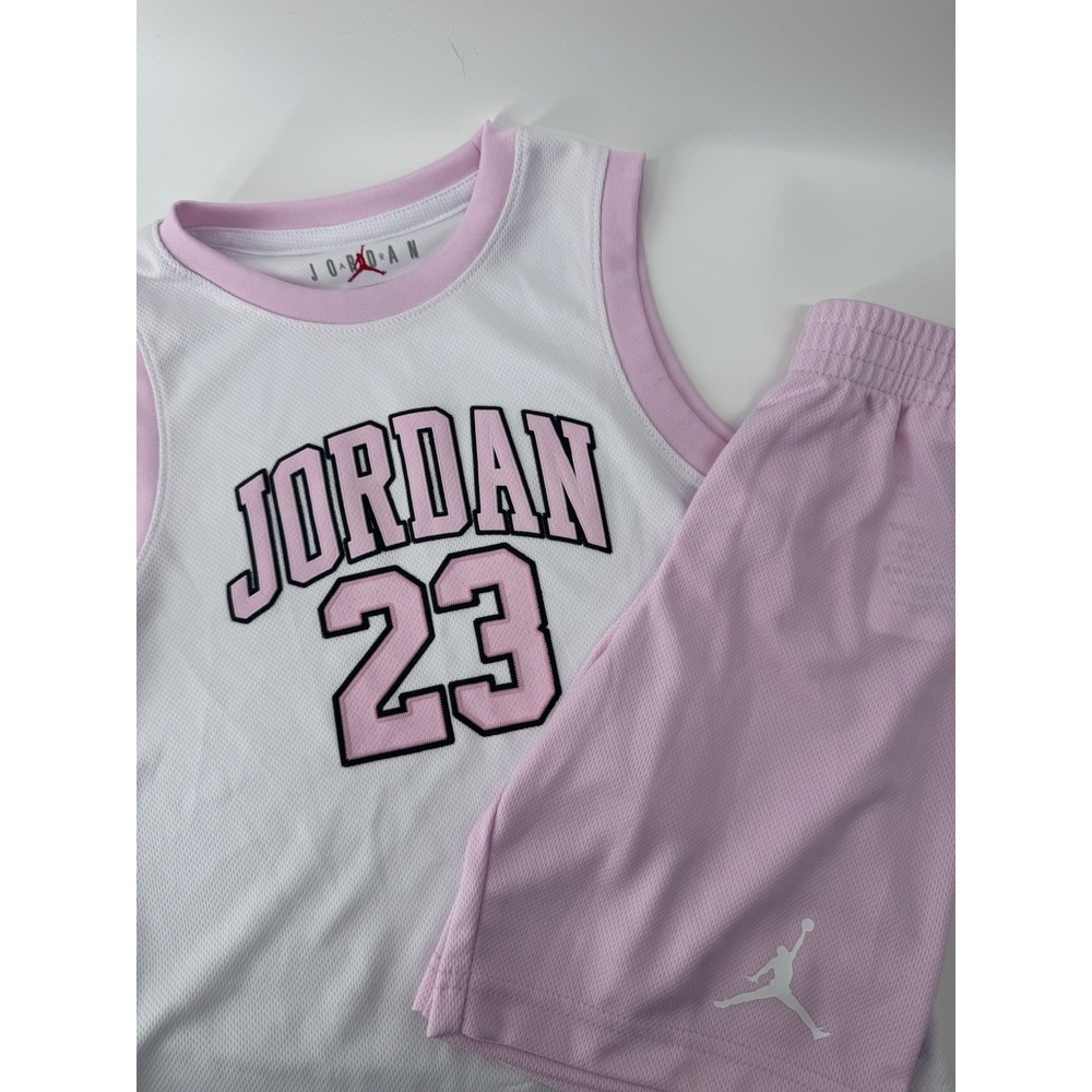 Jordan Girls 2 Piece Short Set Pink Mesh Jersey Tank Shorts Outfit Size 6 NWT